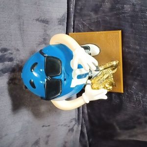 M&M dispenser with saxophone, never used, vintage, blue with glasses